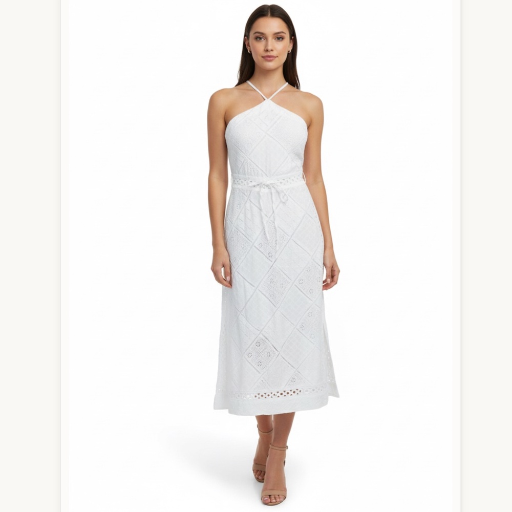 NWT For Love & Lemons Temple Midi Eyelet Patchwork White Dress, Small